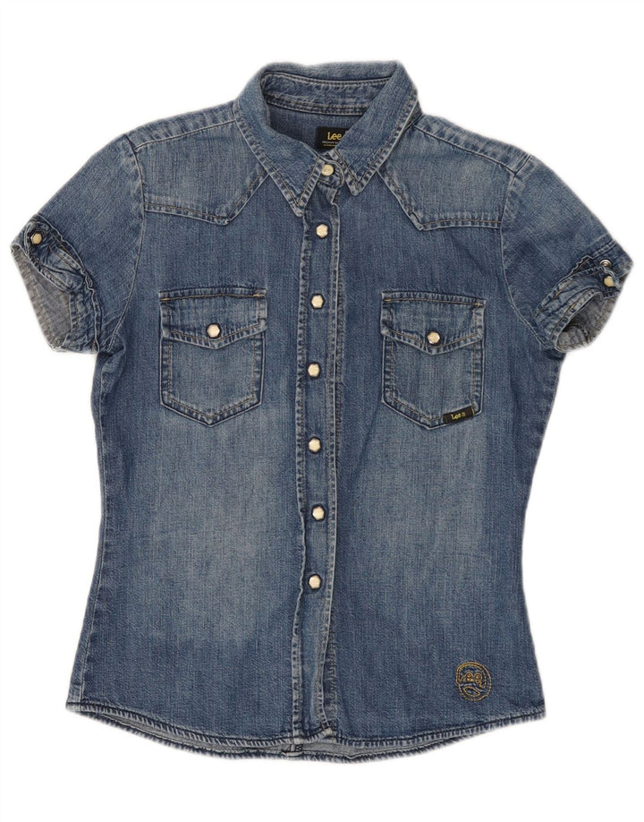 LEE Damen Kurzarm-Jeanshemd UK 10 Small Blau Baumwolle
