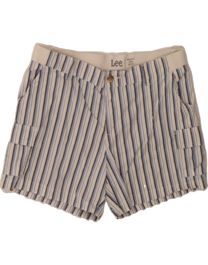 LEE Womens Mid Rise Regular Fit Cargo Shorts US 14 XL W38 Blue Striped Vintage Lee and Second-Hand Lee from Messina Hembry 