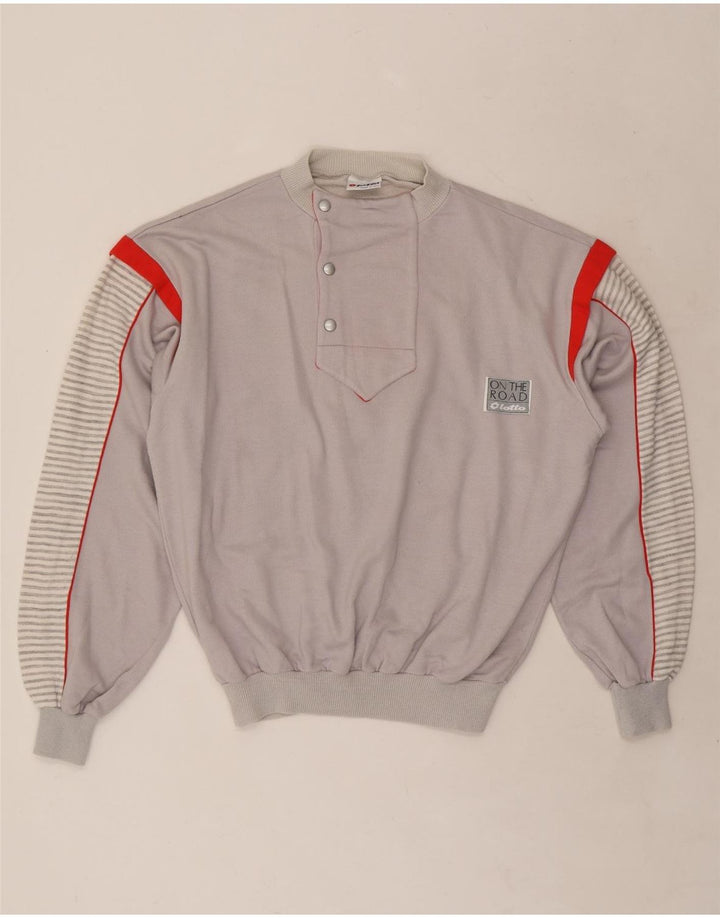 LOTTO Damen-Sweatshirt mit Knopfkragen, Gr. 14, Mittelgrau, Nadelstreifen