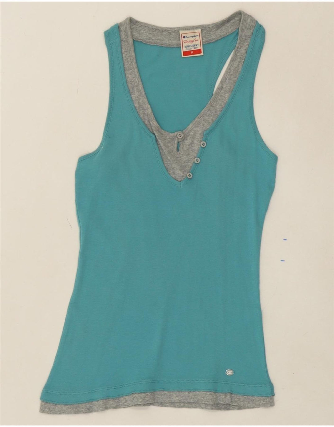 CHAMPION Womens Heritage Fit Vest Top UK 12 Medium Blue Vintage Champion and Second-Hand Champion from Messina Hembry 