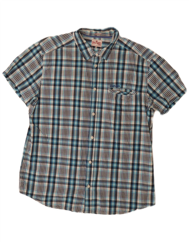 Wrangler Herren-Hemd, kurzärmelig, reguläre Passform, 2XL, blau kariert, Baumwolle