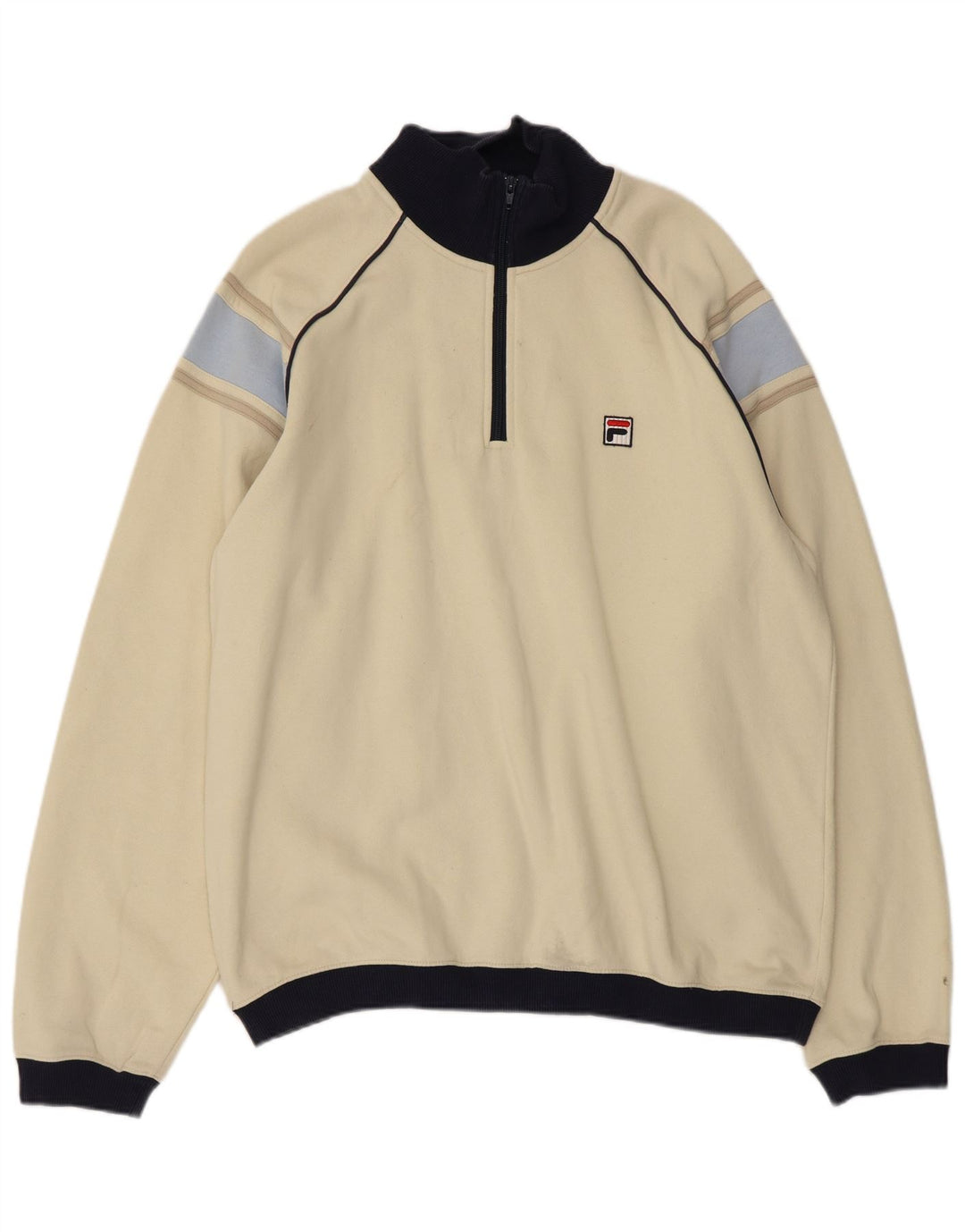 FILA Herren-Sweatshirt mit Reißverschluss am Hals, groß, cremefarbene Blockfarben-Baumwolle