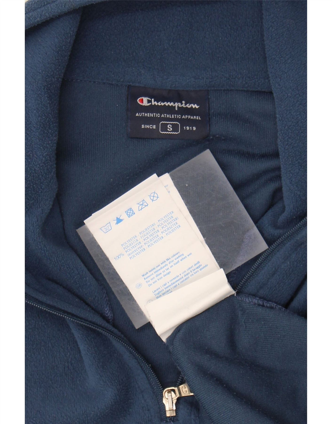 CHAMPION Mens Zip Neck Fleece Jumper Small Navy Blue Polyester