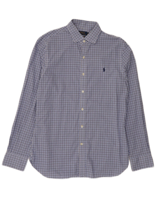 Polo Ralph Lauren Herren-Hemd mit schmaler Passform, Größe 16, groß, blau kariert, Baumwolle