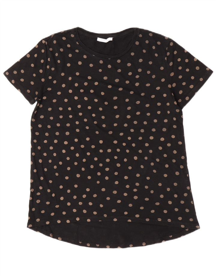 Zara Damen T-Shirt Top UK 10 Small Black Polka Dot