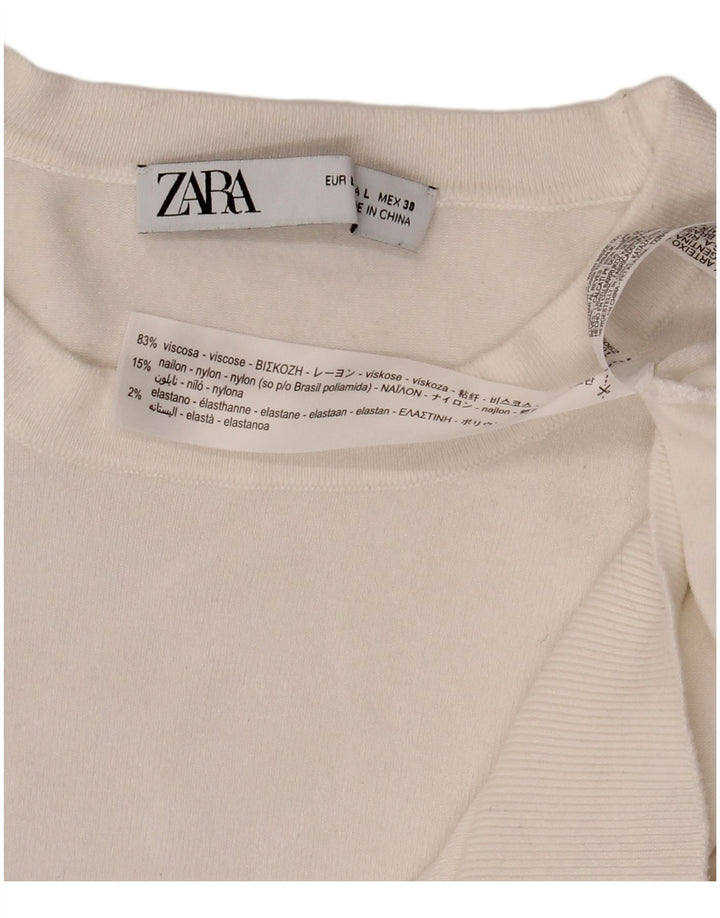 Zara Damen-Pullover mit Rundhalsausschnitt, UK 14, Größe L, weiße Viskose
