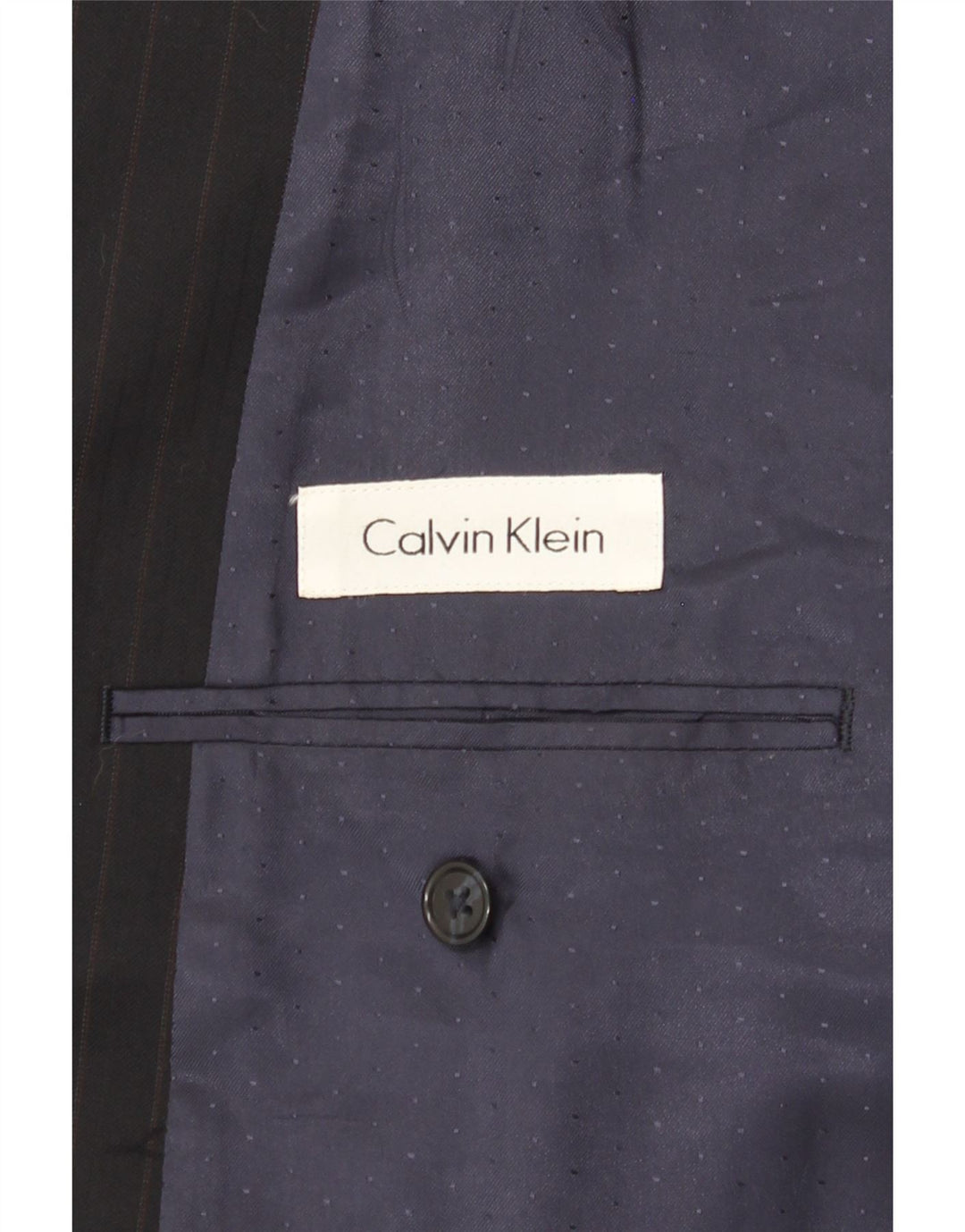 CALVIN KLEIN Mens 3 Button Blazer Jacket UK 44 2XL Navy Blue Pinstripe Vintage Calvin Klein and Second-Hand Calvin Klein from Messina Hembry 