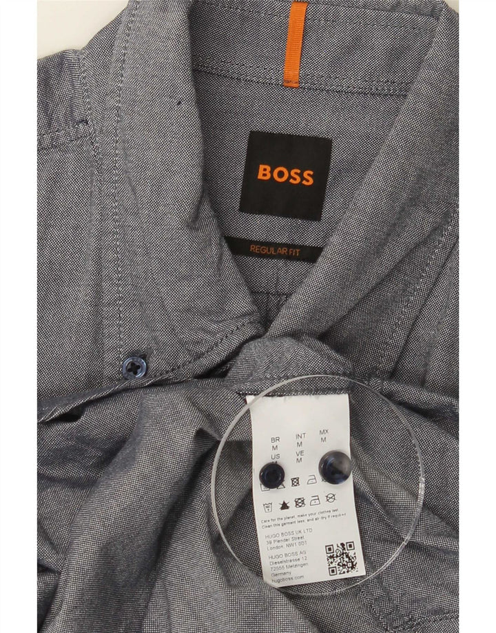 Hugo Boss Herren-Hemd mit normaler Passform, mittelblaue Baumwolle