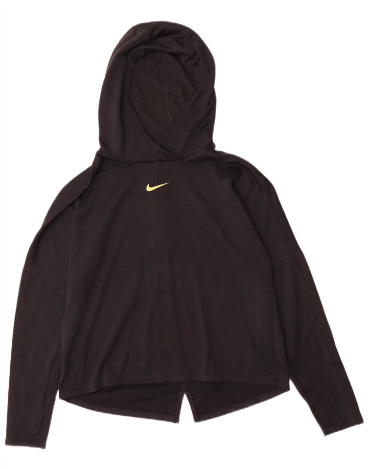 NIKE Damen Running Hooded Graphic Top Langarm UK 14 Medium Schwarz