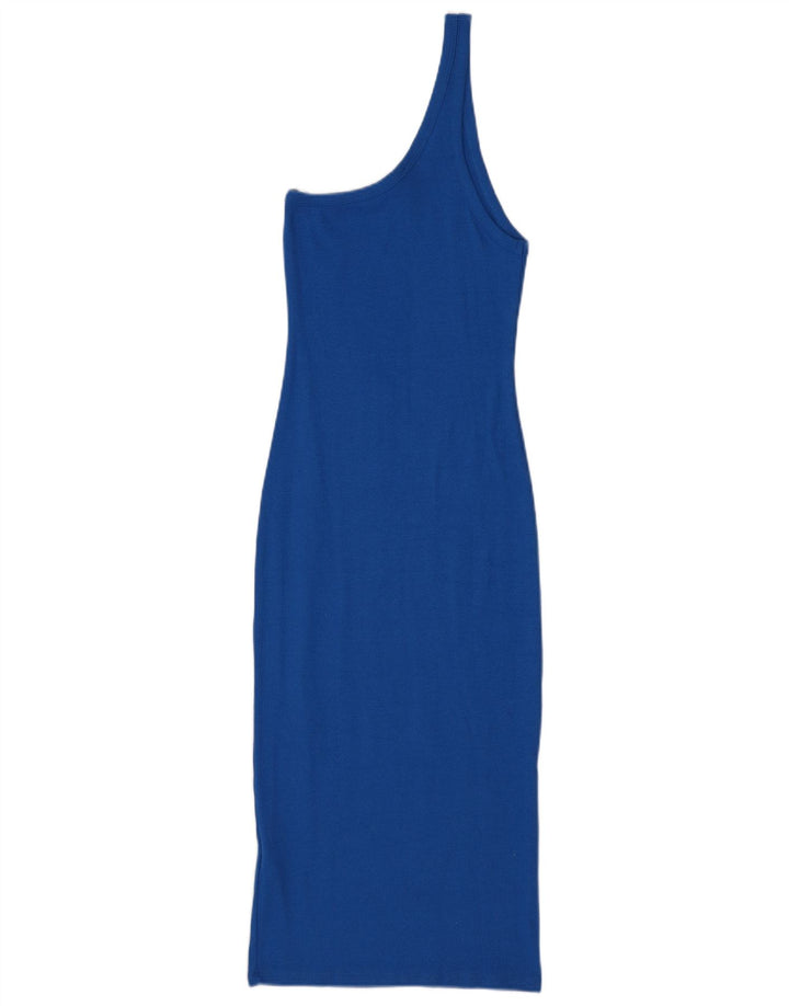 Zara Damen One-Shoulder-Kleid UK 12 Mittelblaue Baumwolle