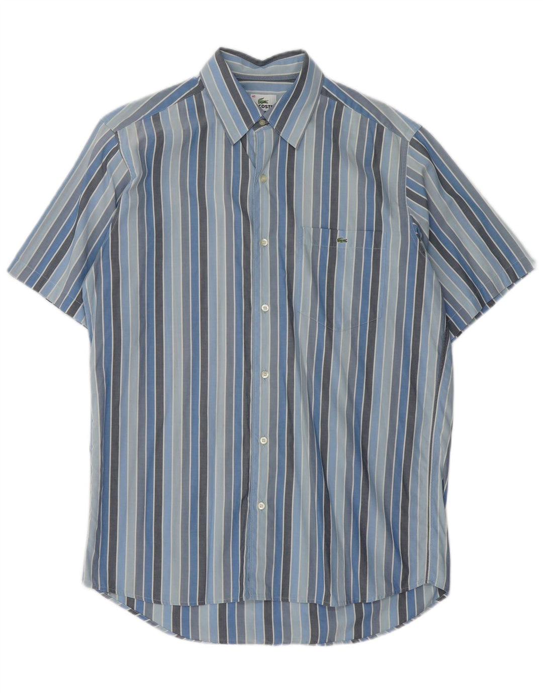 LACOSTE Herren-Kurzarmhemd, Größe 40, mittelblau, gestreift, Baumwolle