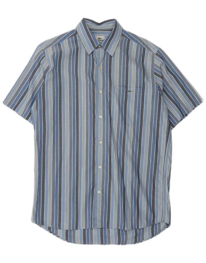 LACOSTE Herren-Kurzarmhemd, Größe 40, mittelblau, gestreift, Baumwolle