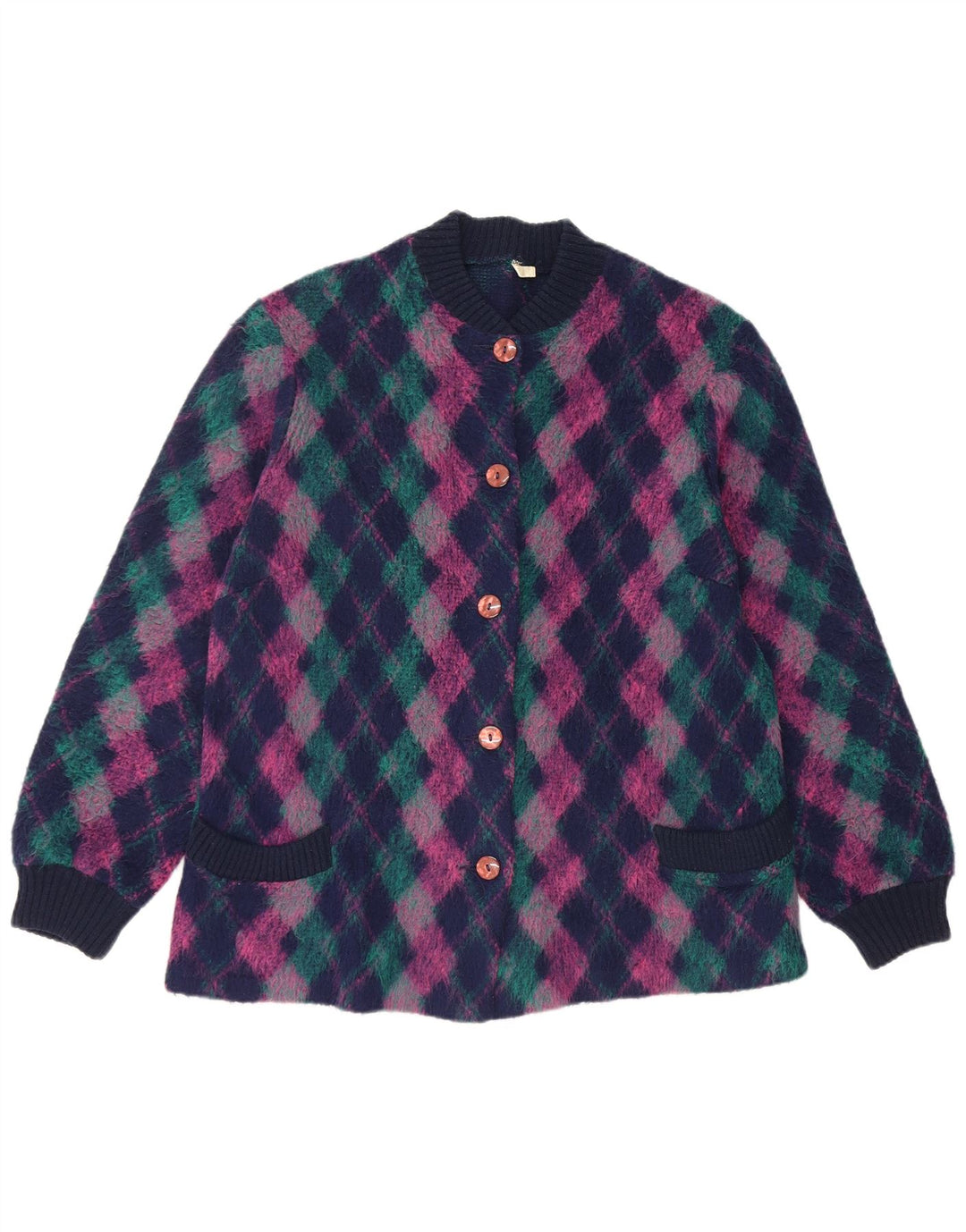 Vintage Damen Strickjacke Pullover EU 50 3XL Mehrfarbige Argyle/Diamantwolle