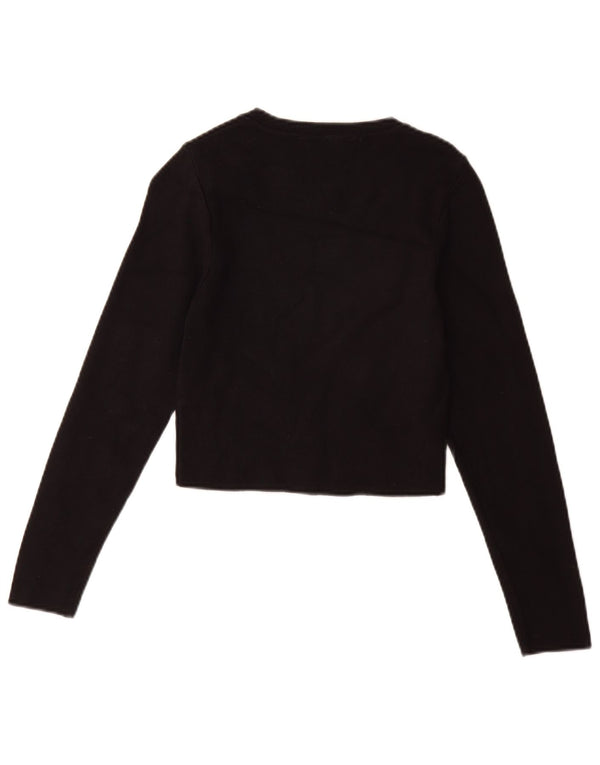 Zara Damen Crop Top Langarm UK 14 Große schwarze Viskose