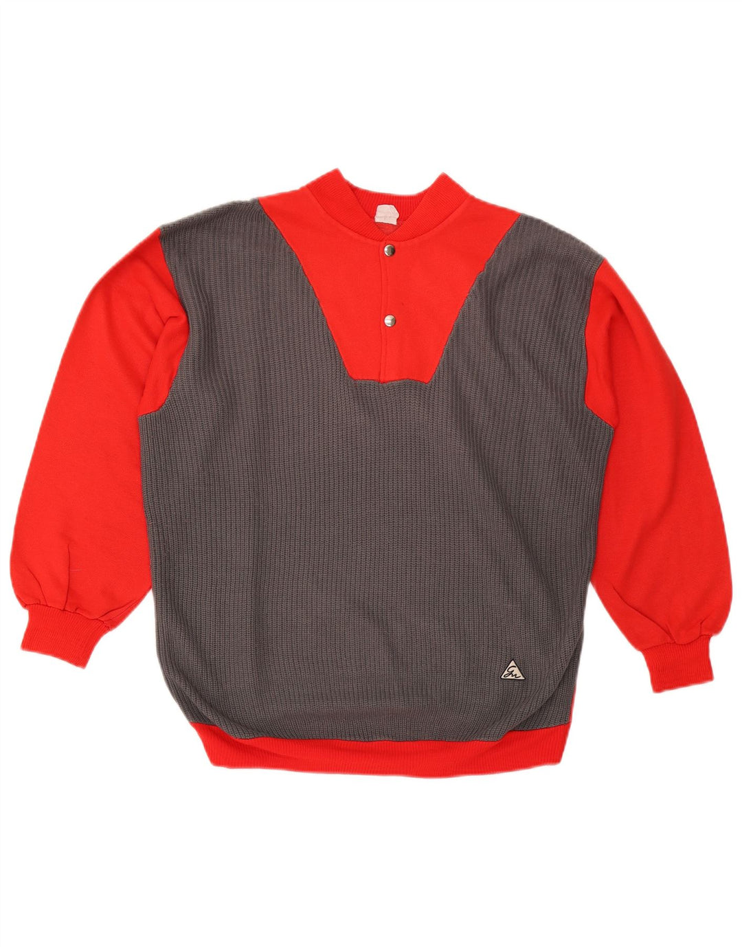 VINTAGE Herren-Sweatshirt mit Knopfkragen, Mittelrot, Farbblock