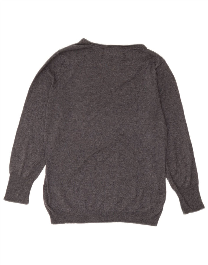 Zara Damen-Pullover mit V-Ausschnitt, UK 12, mittelgraue Seide