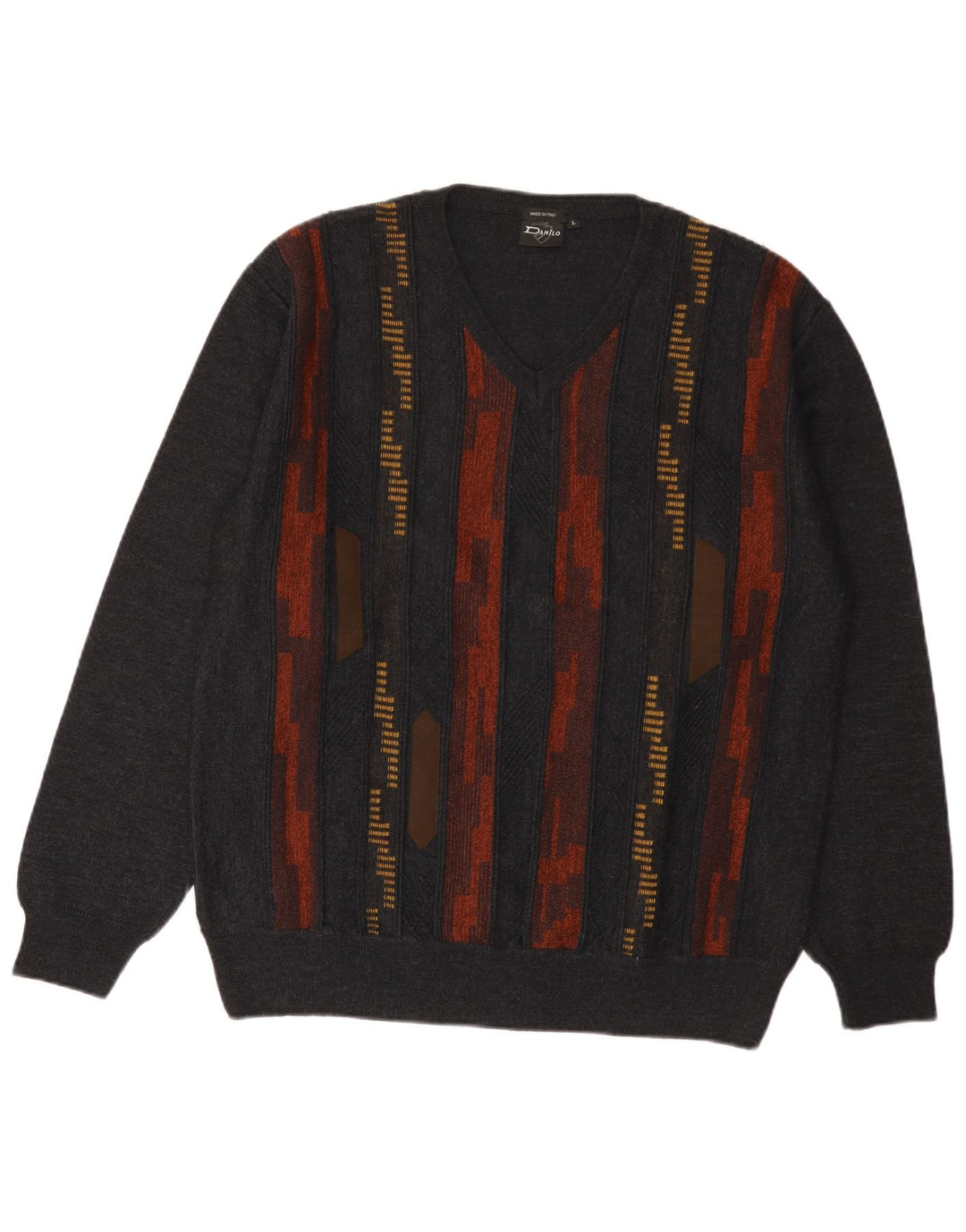 Danilo Herren-Pullover mit V-Ausschnitt, groß, grau gestreift, Polyacryl