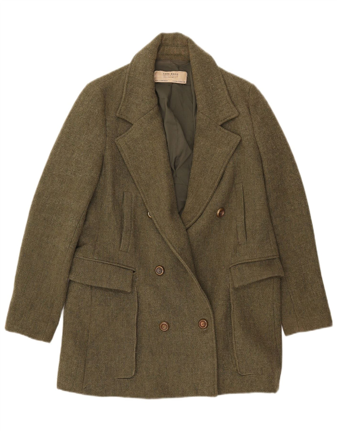 Zweireihiger Blazer für Damen von Zara, Größe UK 12, Mittel-Khaki, Polyester