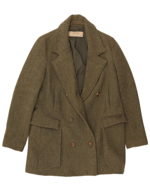 Zweireihiger Blazer für Damen von Zara, Größe UK 12, Mittel-Khaki, Polyester