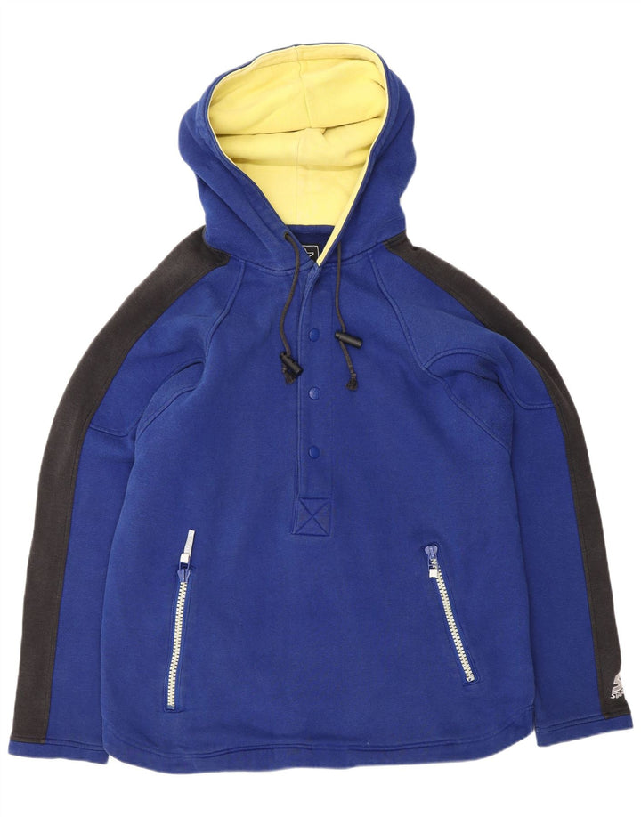 STARTER Herren-Kapuzenpullover mit Knopfkragen, mittelblaue Farbblock-Baumwolle