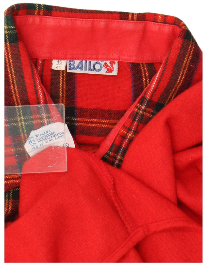 Bailo Herren-Flanellhemd, Größe 16 41, großes rotes Karomuster aus Wolle im Retro-Stil