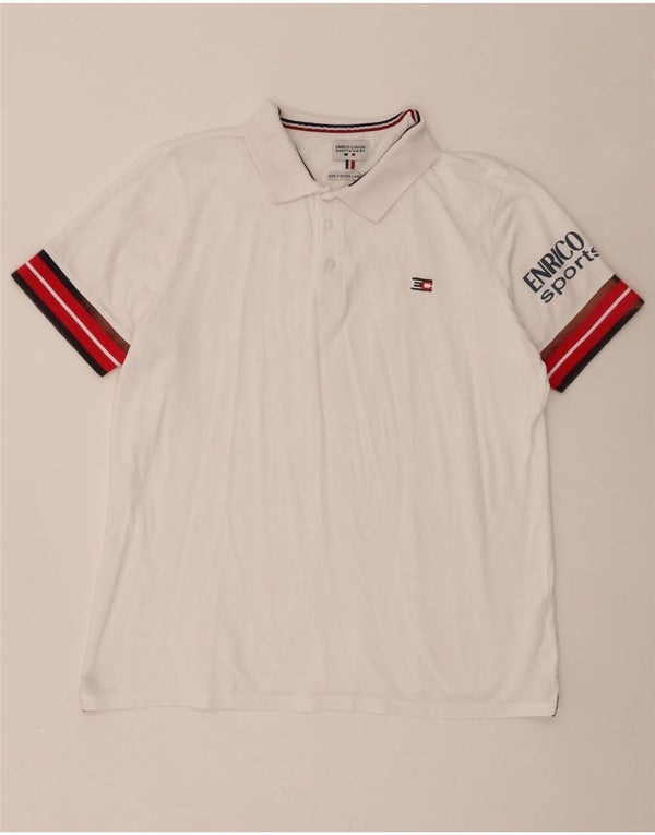 Enrico Coveri Herren-Poloshirt mit Grafik, 2XL, weiße Farbblock-Baumwolle