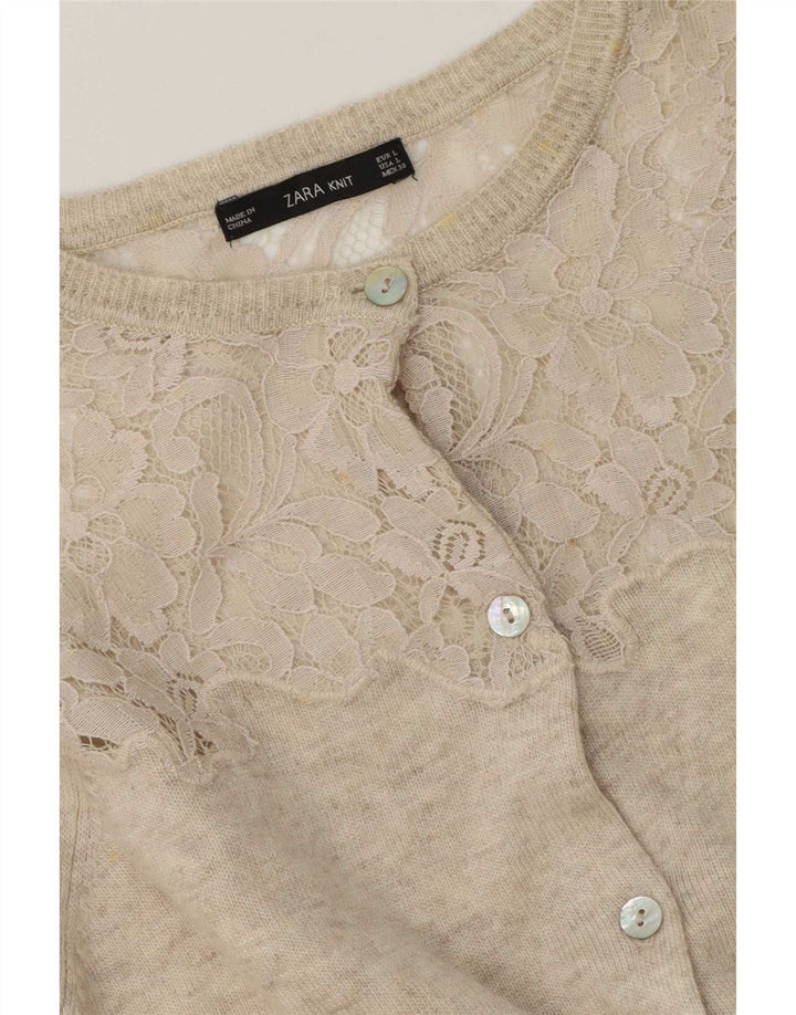 Zara Damen-Cardigan-Pullover UK 16 Large Beige Flecked