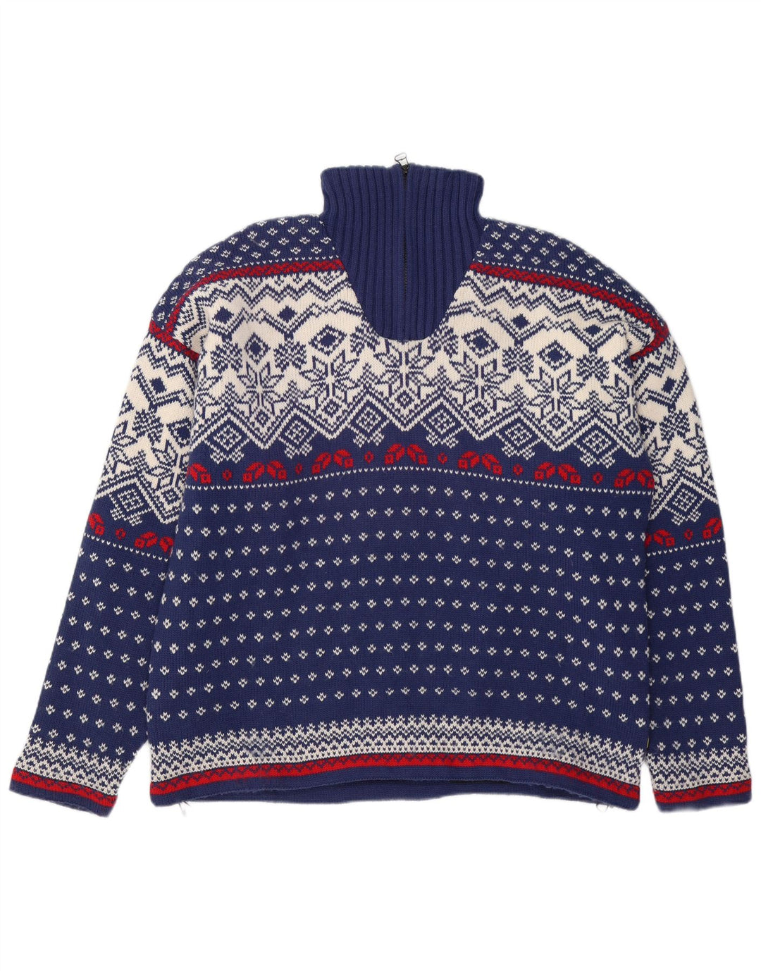 OCK Herren-Pullover mit Reißverschluss am Hals, XL, Marineblau, Fair-Isle-Wolle