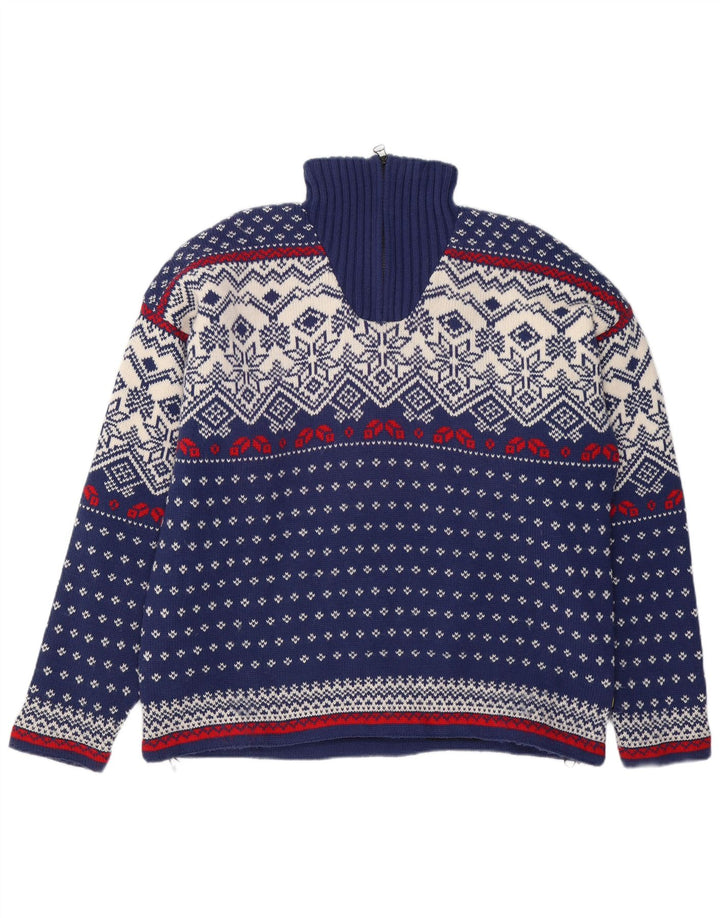 OCK Herren-Pullover mit Reißverschluss am Hals, XL, Marineblau, Fair-Isle-Wolle