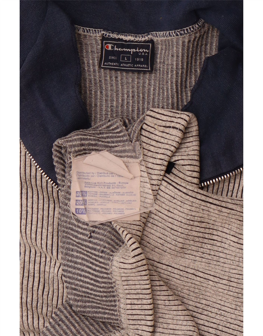 CHAMPION Herren-T-Shirt mit Reißverschluss am Hals, großes, graues Nadelstreifen-Baumwollshirt