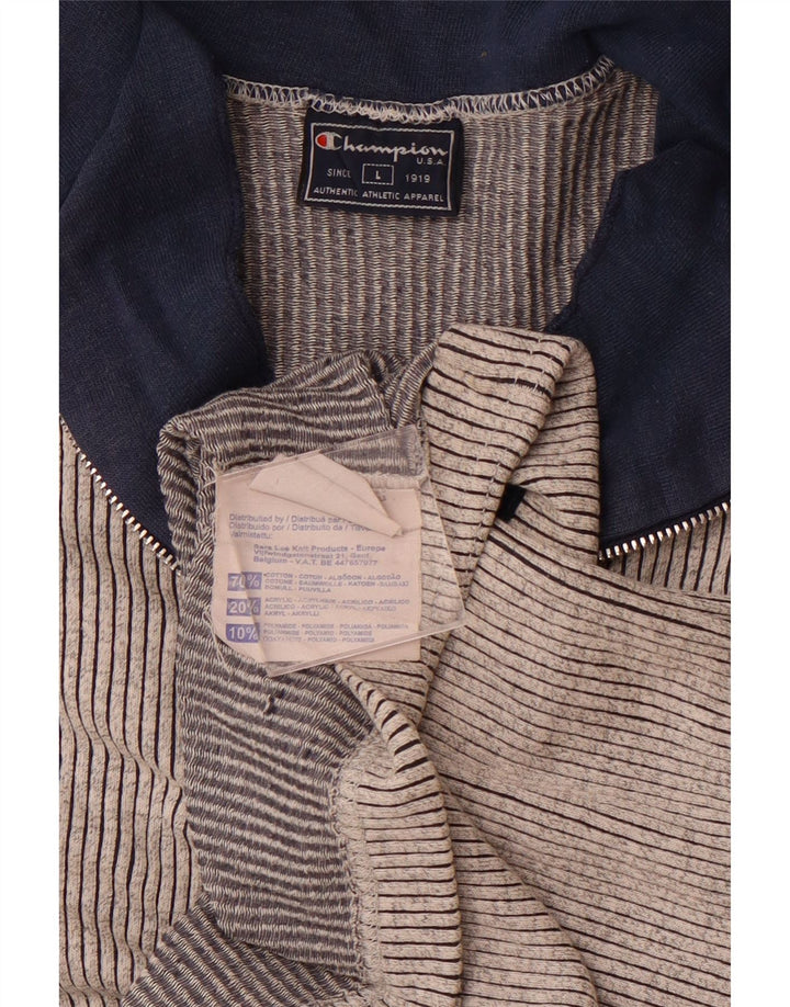 CHAMPION Herren-T-Shirt mit Reißverschluss am Hals, großes, graues Nadelstreifen-Baumwollshirt