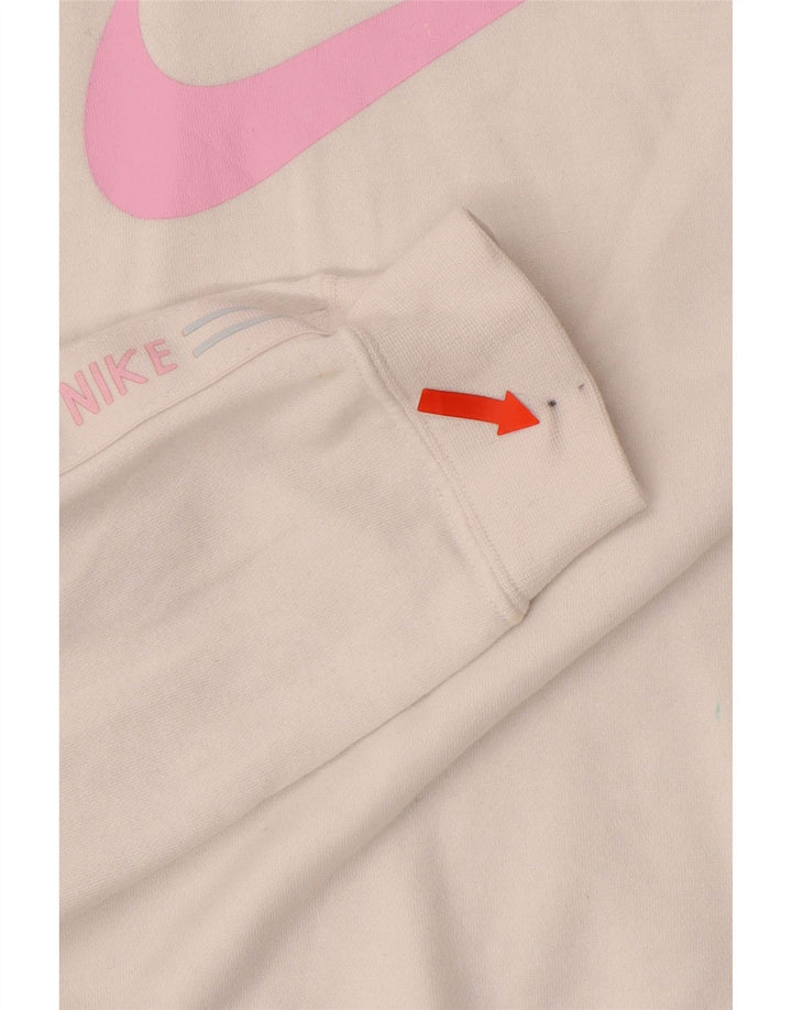 NIKE Womens Oversized Graphic Crop Hoodie Pullover UK 10 Small Weiß