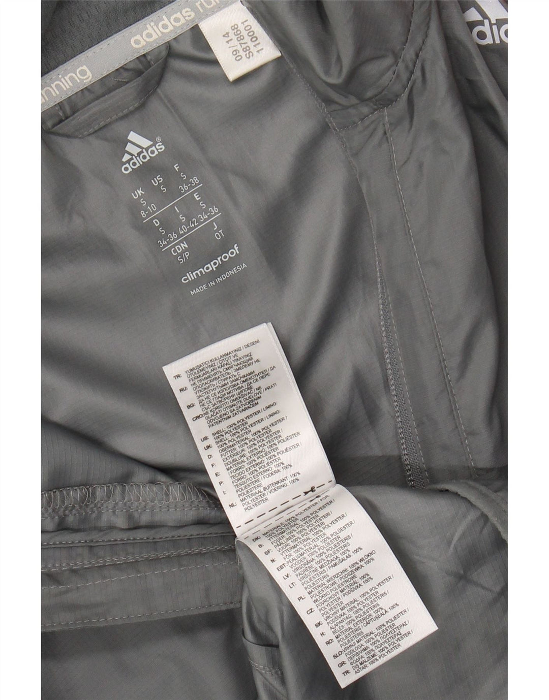 ADIDAS Damen Clima Proof Trainingsanzug Top Jacke UK 8/10 Small Grau