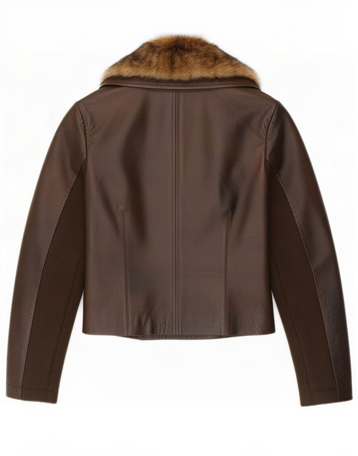 Morgan Womens Crop Leder Bikerjacke UK 10 Small Brown