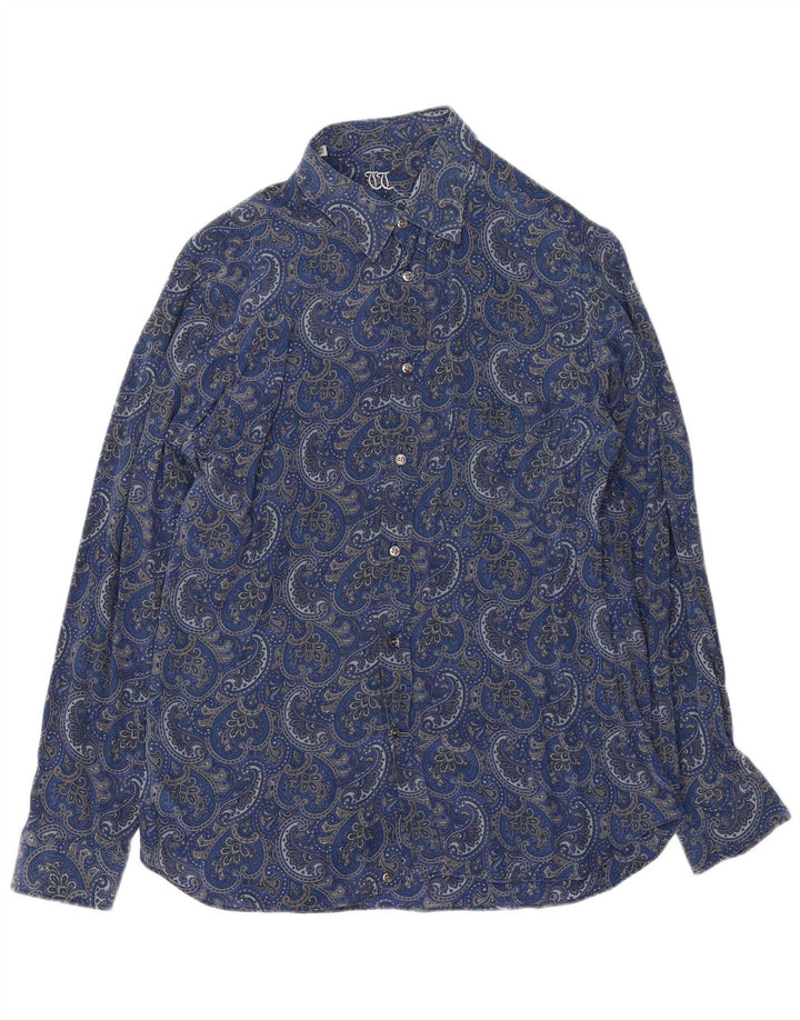 Vintage Herrenhemd Größe 41 16 Große blaue Paisley-Seide