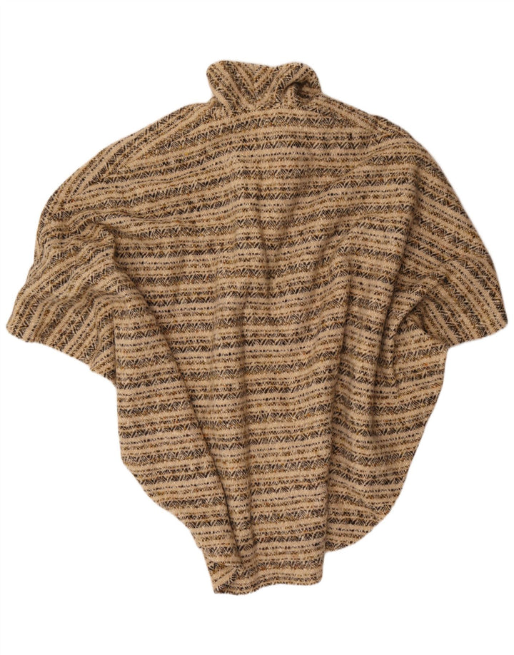Vintage Damen Poncho Cardigan Pullover One Size Beige Geometrisch