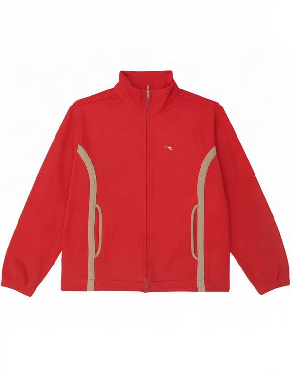 Diadora Damen-Trainingsanzug-Top-Jacke, UK 12, mittelrotes Farbblock-Polyester