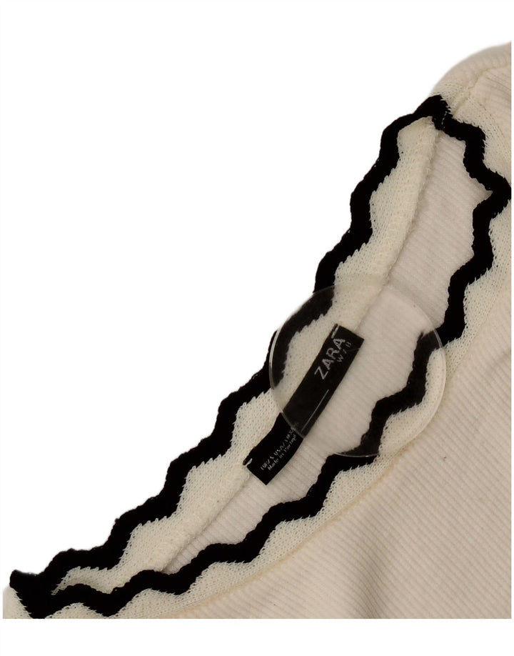 Zara Damen Crop Top Langarm UK 8 Small Weiß