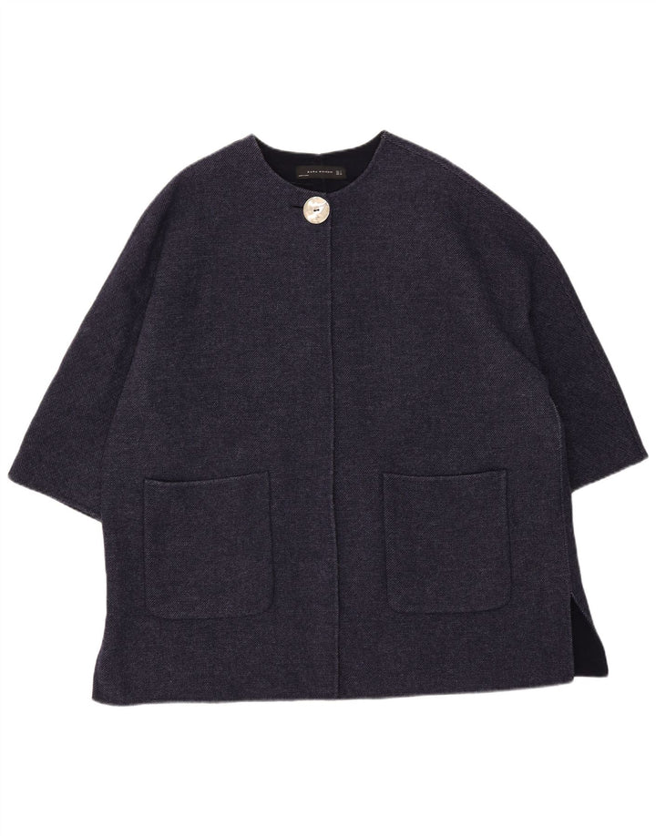 Zara Damen-Overcoat mit 3/4-Ärmeln, übergroß, UK 16, Größe L, marineblaue Wolle