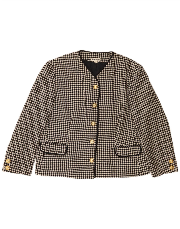Delia Ferrari Damen-Blazerjacke mit 5 Knöpfen, IT 51 XL, schwarze Wolle mit Hahnentrittmuster