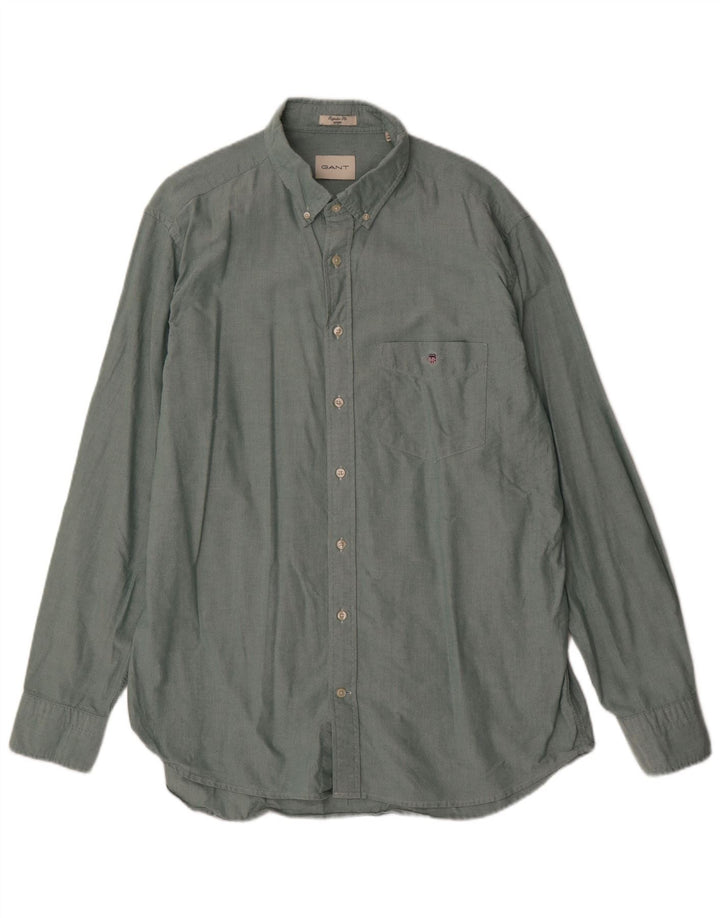 Gant Herren-Hemd mit normaler Passform, Größe 45/46, 2XL, grüne Baumwolle
