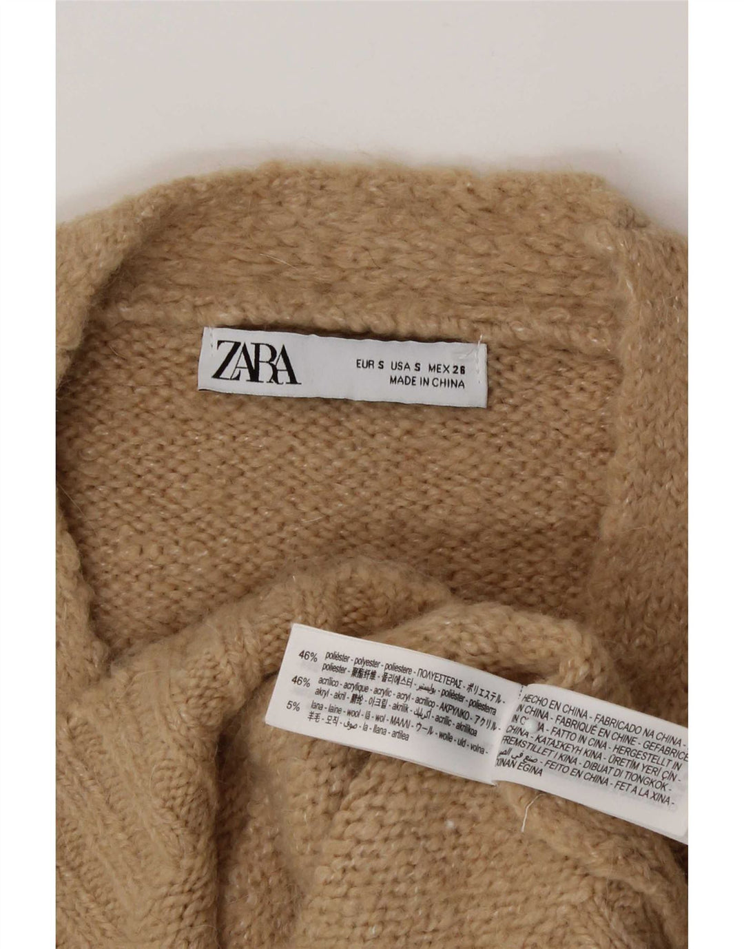 Zara Damen Crop Cardigan Pullover UK 10 Small Beige Polyester