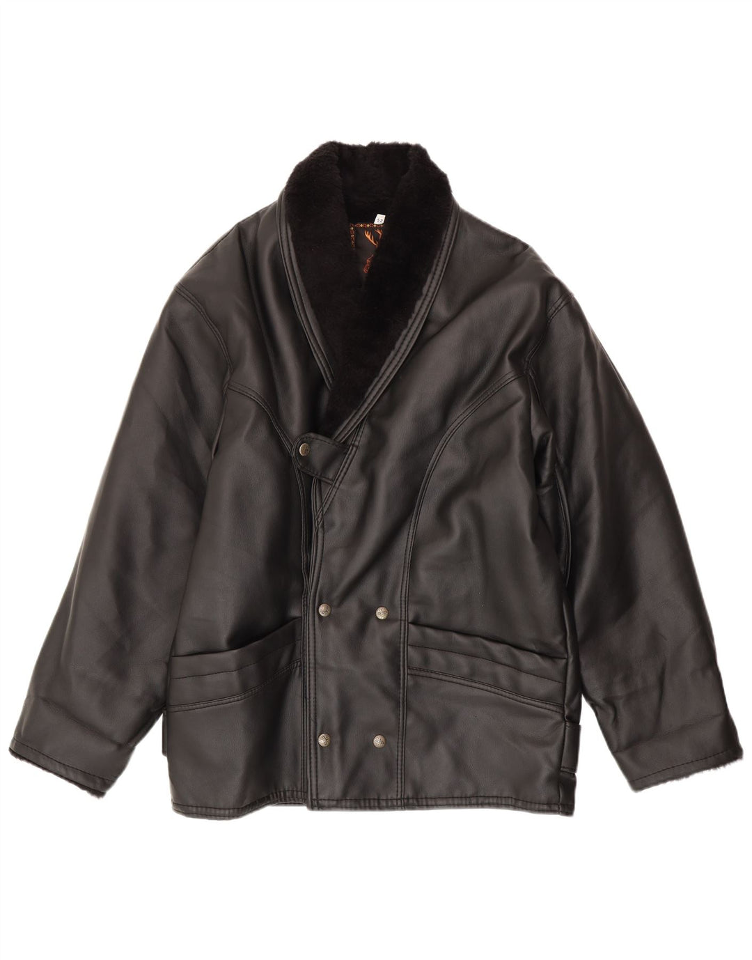 Vintage Herren Shearling Jacke IT 52 XL Schwarz Shearling