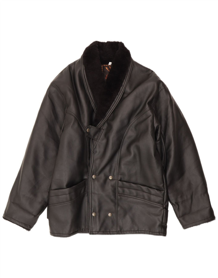 Vintage Herren Shearling Jacke IT 52 XL Schwarz Shearling