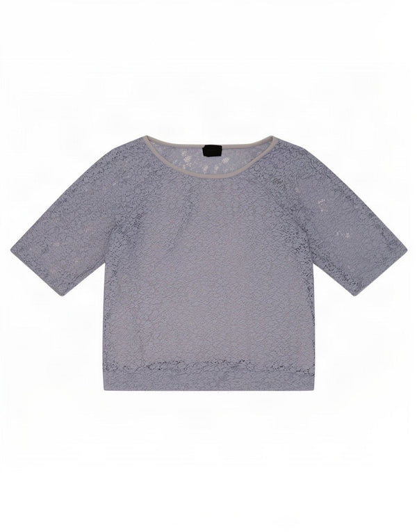 Topshop Damen Crop Lace Bluse Top UK 10 Small Blue Floral Polyester