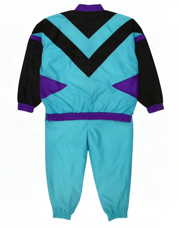 Vintage Herren-Trainingsanzug XL Blau Colourblock Polyamid Retro