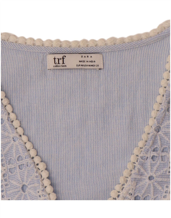 ZARA Damen Etuikleid UK 14 Mittelblauer Nadelstreifen