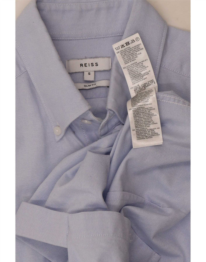 Reiss Herren-Slim-Fit-Hemd, klein, aus blauer Baumwolle