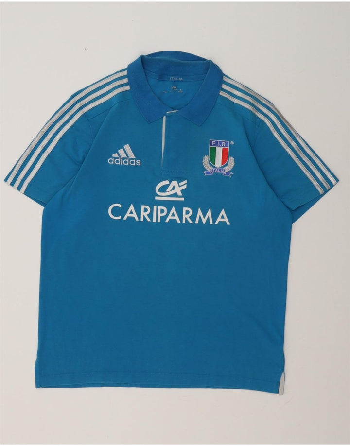 ADIDAS Herren Italia Graphic Poloshirt Große blaue Baumwolle