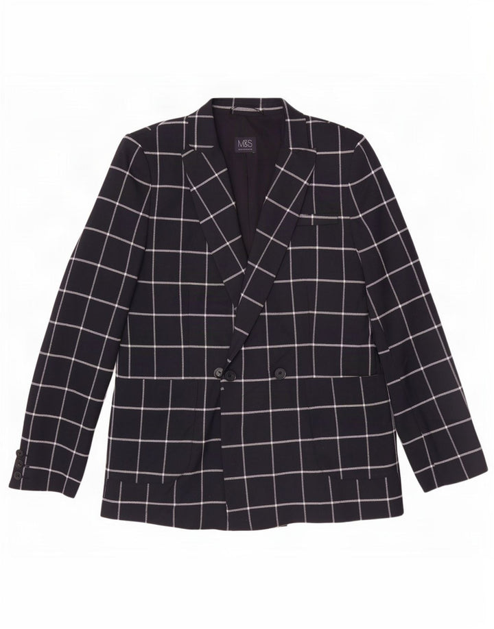 Marks & Spencer Damen Blazer Jacke UK 12 Medium Navy Blue Check